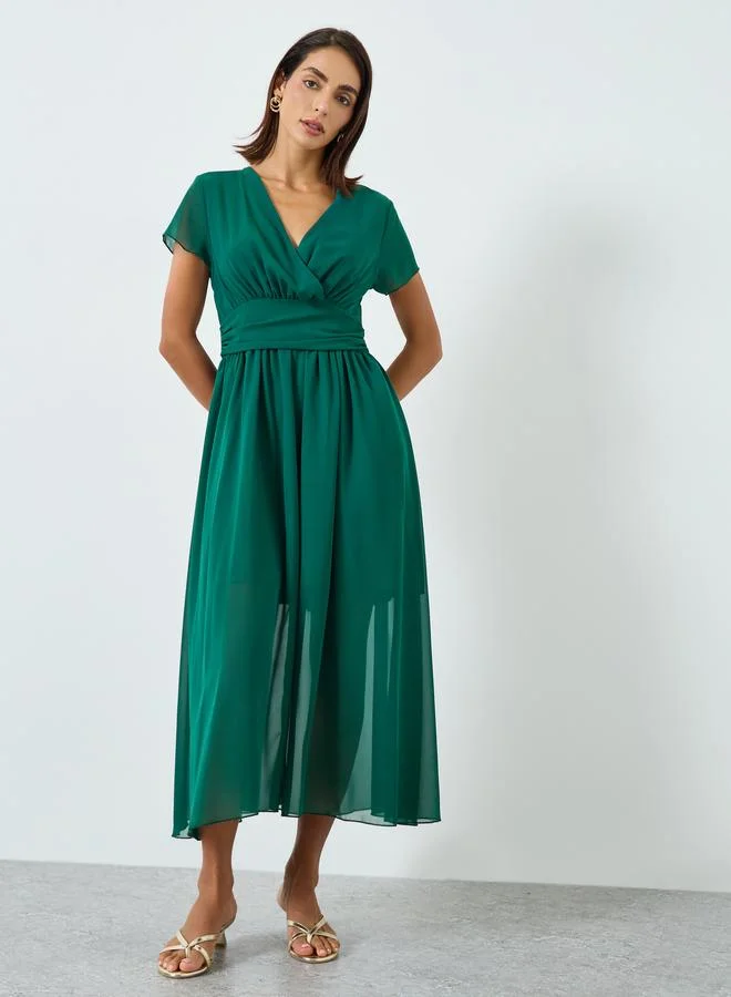 تايك تو فستان طويل بخصر مُجسم وكسرات